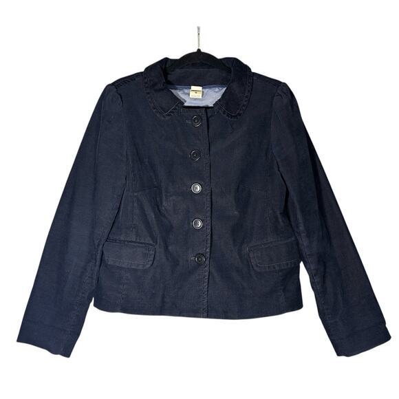 J Crew Corduroy Crop Swing Blazer Jacket Sz 6 Navy Blue‎ Peter Pan Collar Preppy - Picture 1 of 10